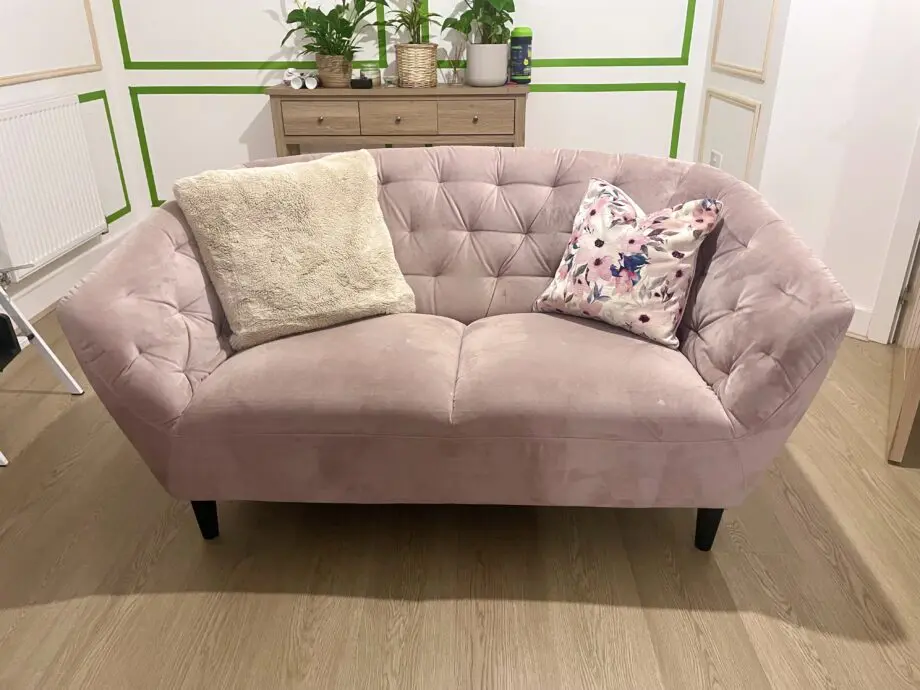 Actona Dusky Pink Ria 3 Piece Velvet Sofa Set with Footstool
