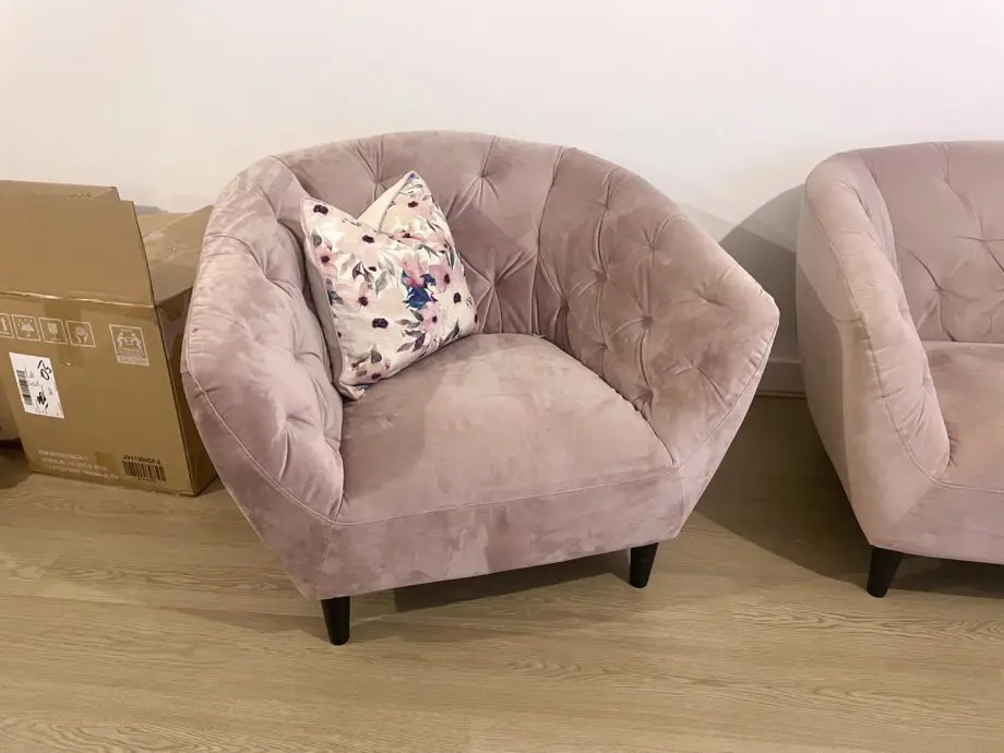 Actona Dusky Pink Ria 3 Piece Velvet Sofa Set with Footstool