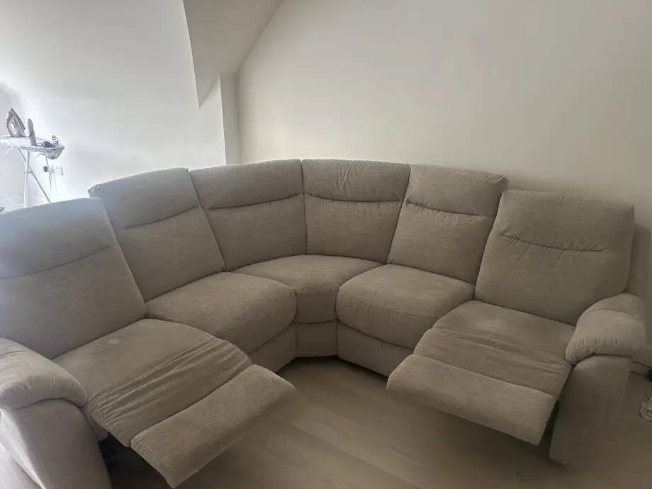 Grey/Beige corner sofa from furniture village Snug corner sofa.