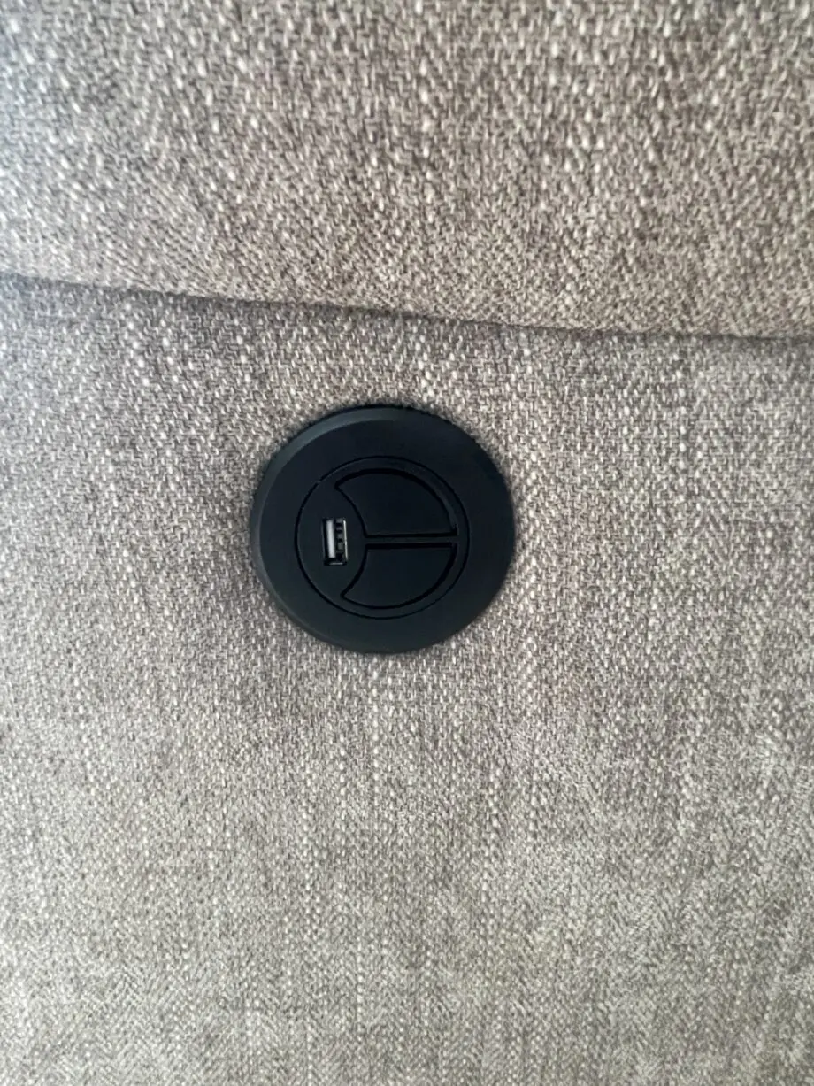 Nearly new corner sofa, mink, electric recliners & built in USB
