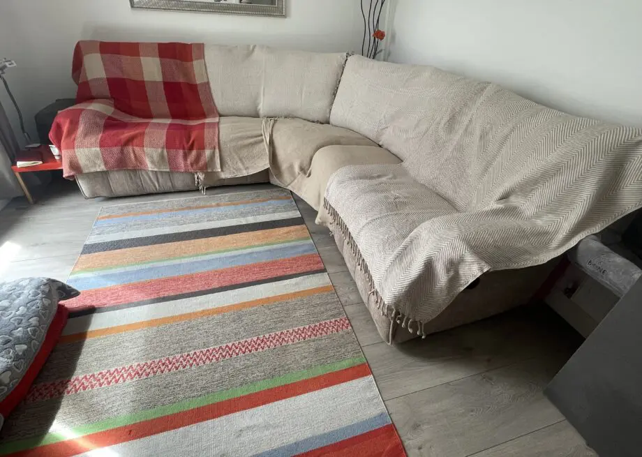 Nearly new corner sofa, mink, electric recliners & built in USB