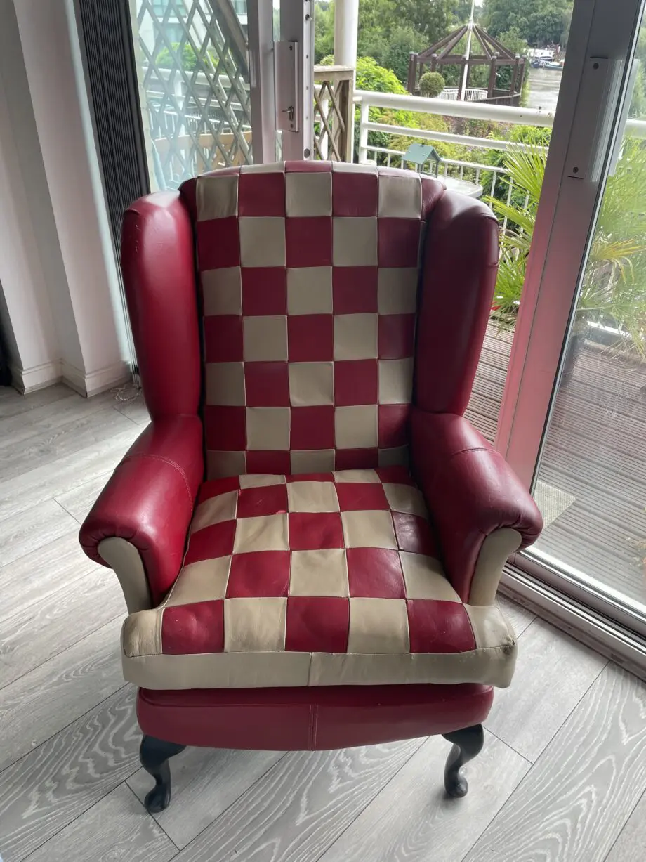 Handmade Red & Oatmeal Leather Wingback Armchair