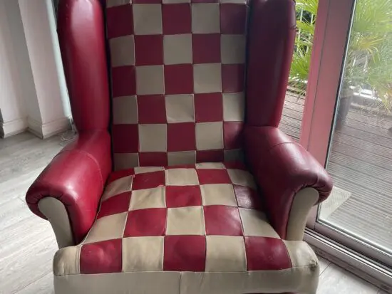 Handmade Red & Oatmeal Leather Wingback Armchair