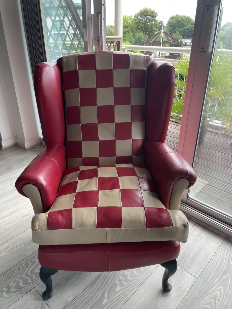 Handmade Red & Oatmeal Leather Wingback Armchair