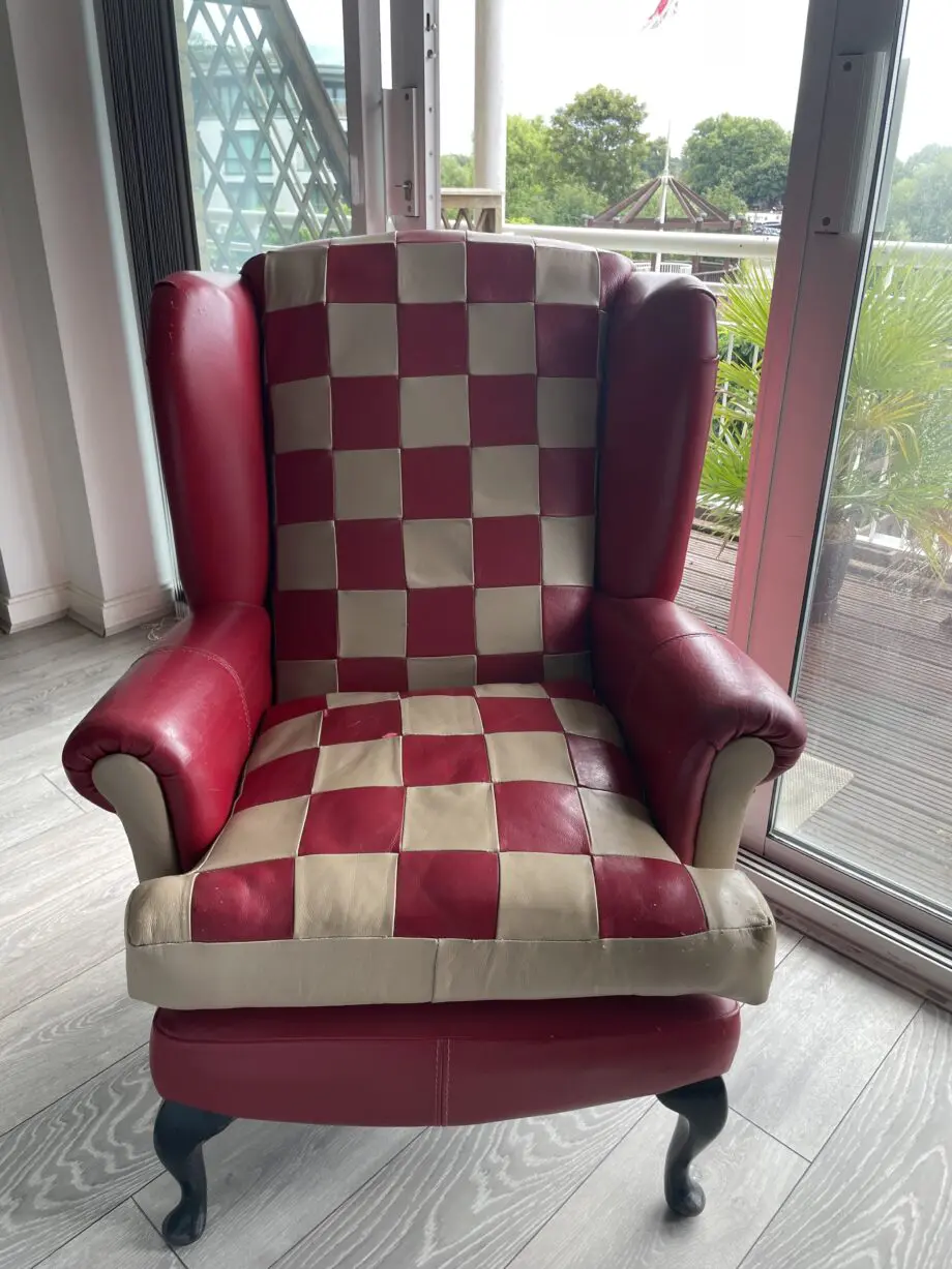 Handmade Red & Oatmeal Leather Wingback Armchair