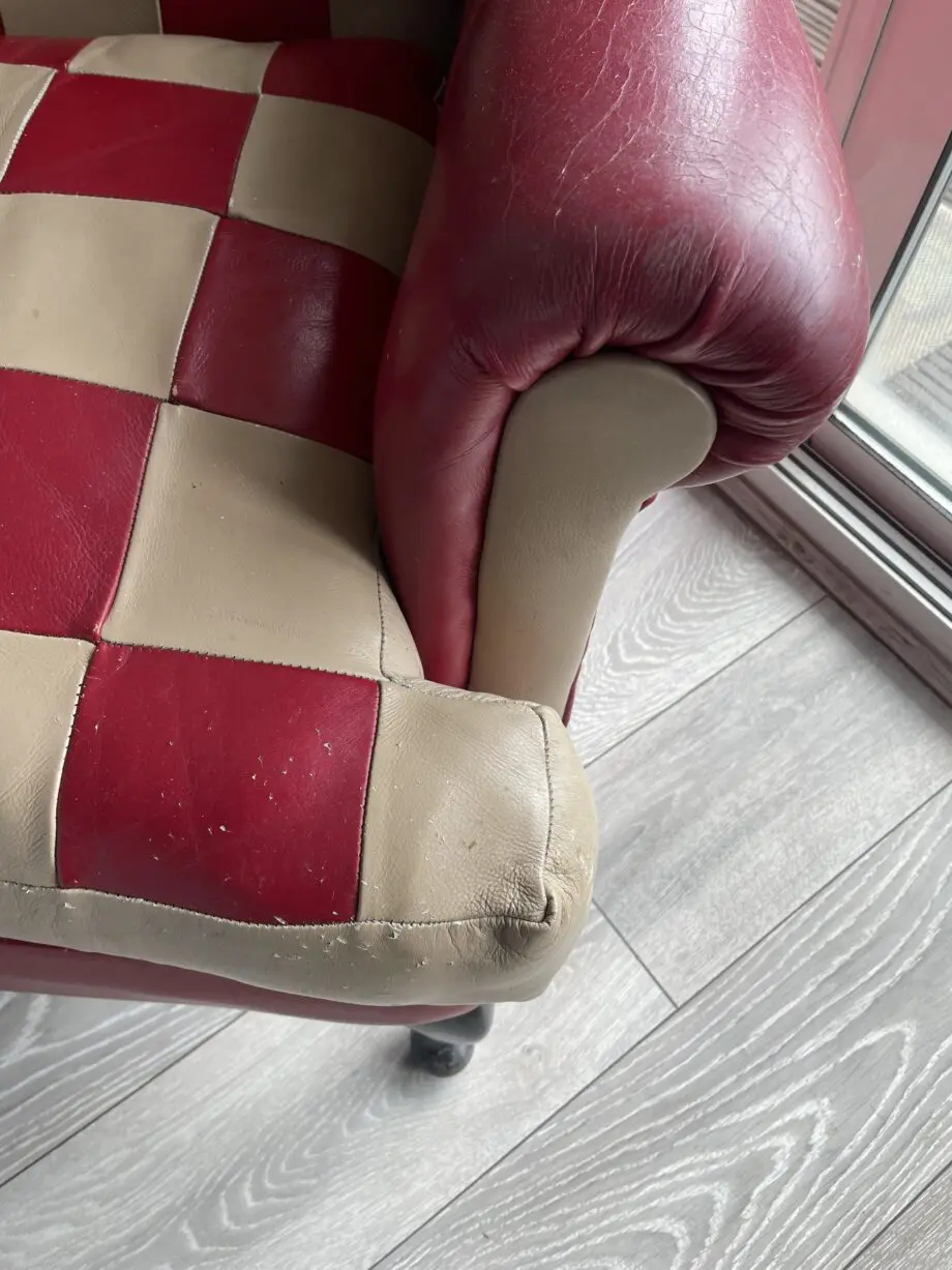 Handmade Red & Oatmeal Leather Wingback Armchair
