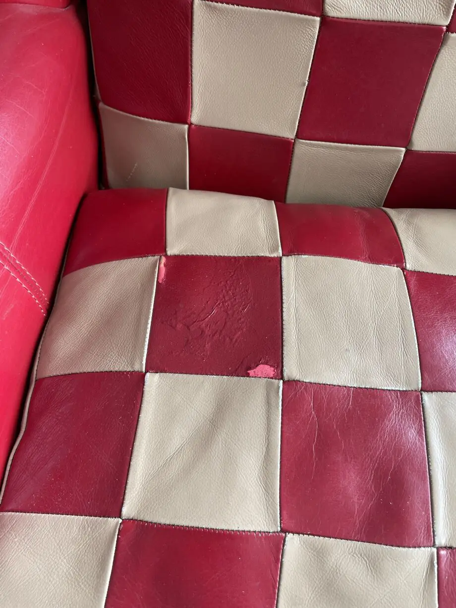 Handmade Red & Oatmeal Leather Wingback Armchair