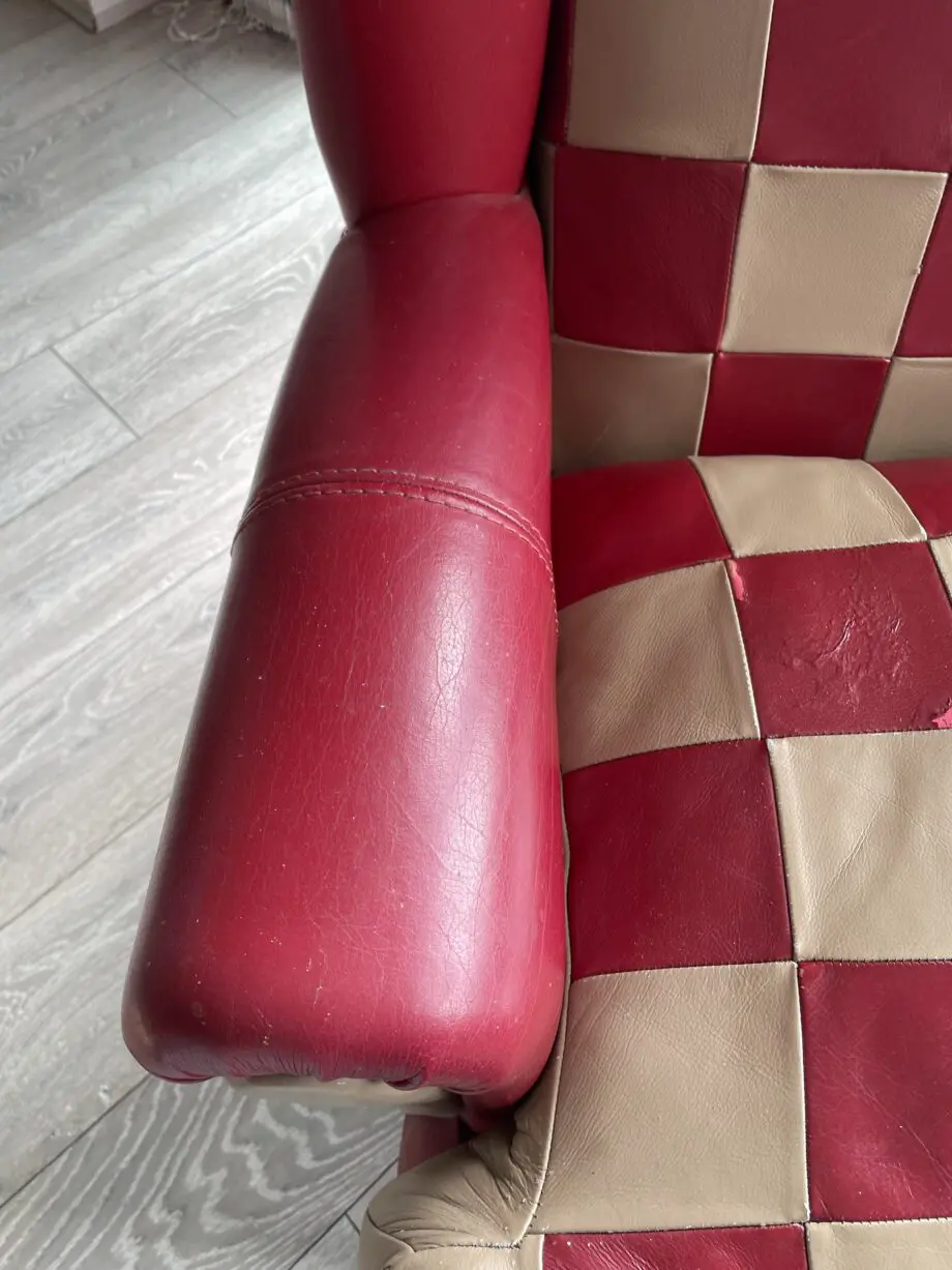 Handmade Red & Oatmeal Leather Wingback Armchair