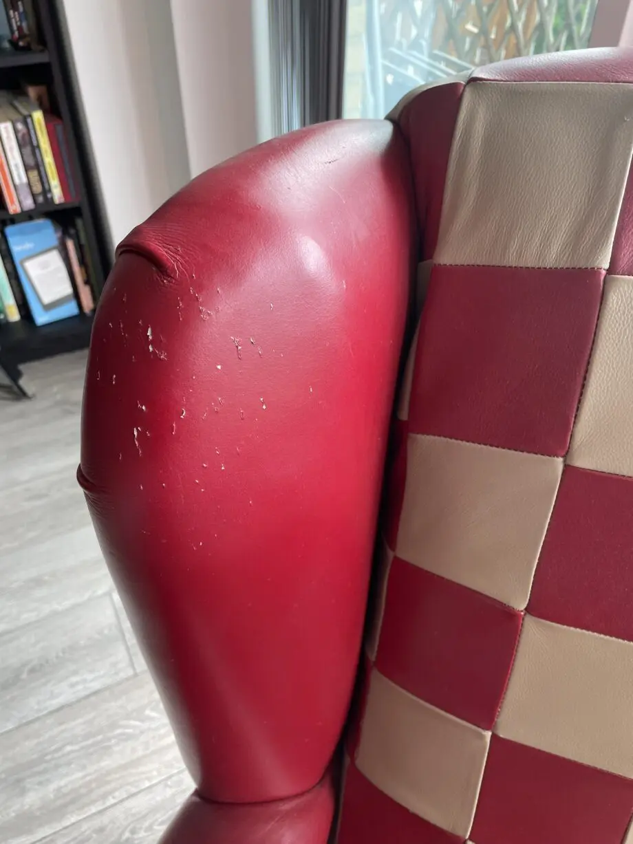 Handmade Red & Oatmeal Leather Wingback Armchair