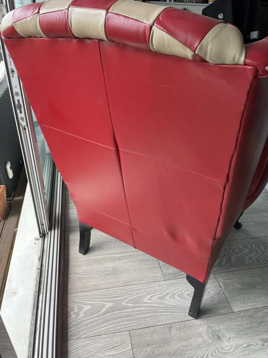 Handmade Red & Oatmeal Leather Wingback Armchair