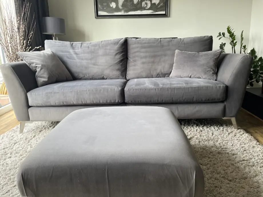 Libby Grey Velvet Sofa and Footstool