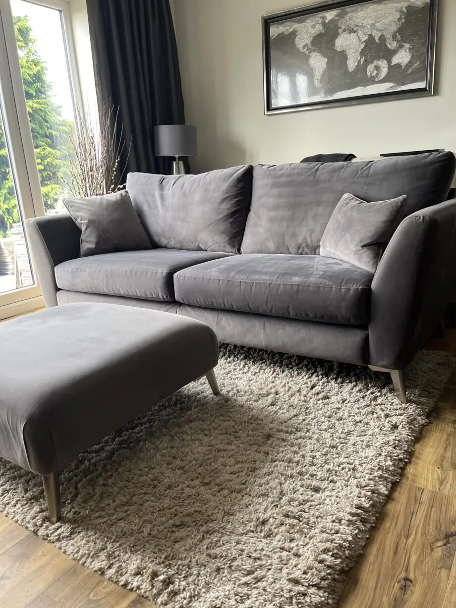 Libby Grey Velvet Sofa and Footstool