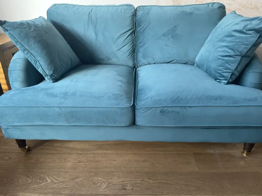 3 seater and 2 seater teal velvet sofas