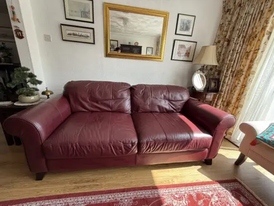Leather 3 seater maroon DFS
