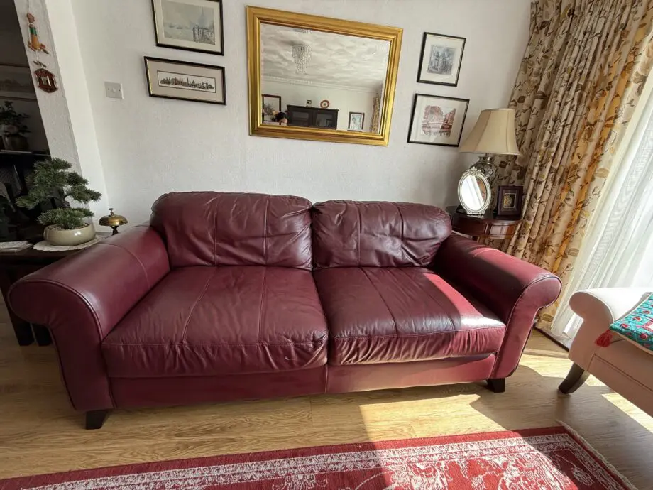 Leather 3 seater maroon DFS