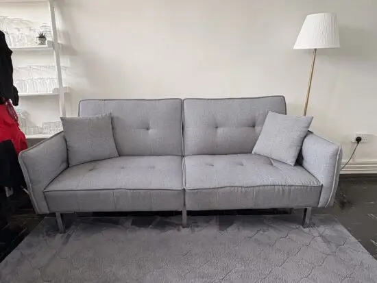 Yaheetech 198CM Modern Fabric 3 Seat Sofa Bed Couch Settee with Arms and 2 Soft Cushions Dark Gray