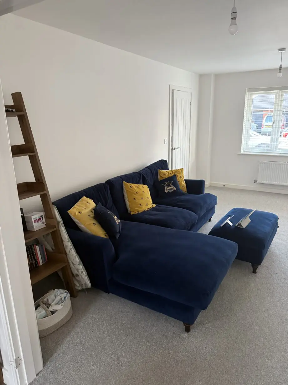 Joules Patterdale Left Hand Chaise Small Sofa Velvet Sofa & Footstall Navy Blue