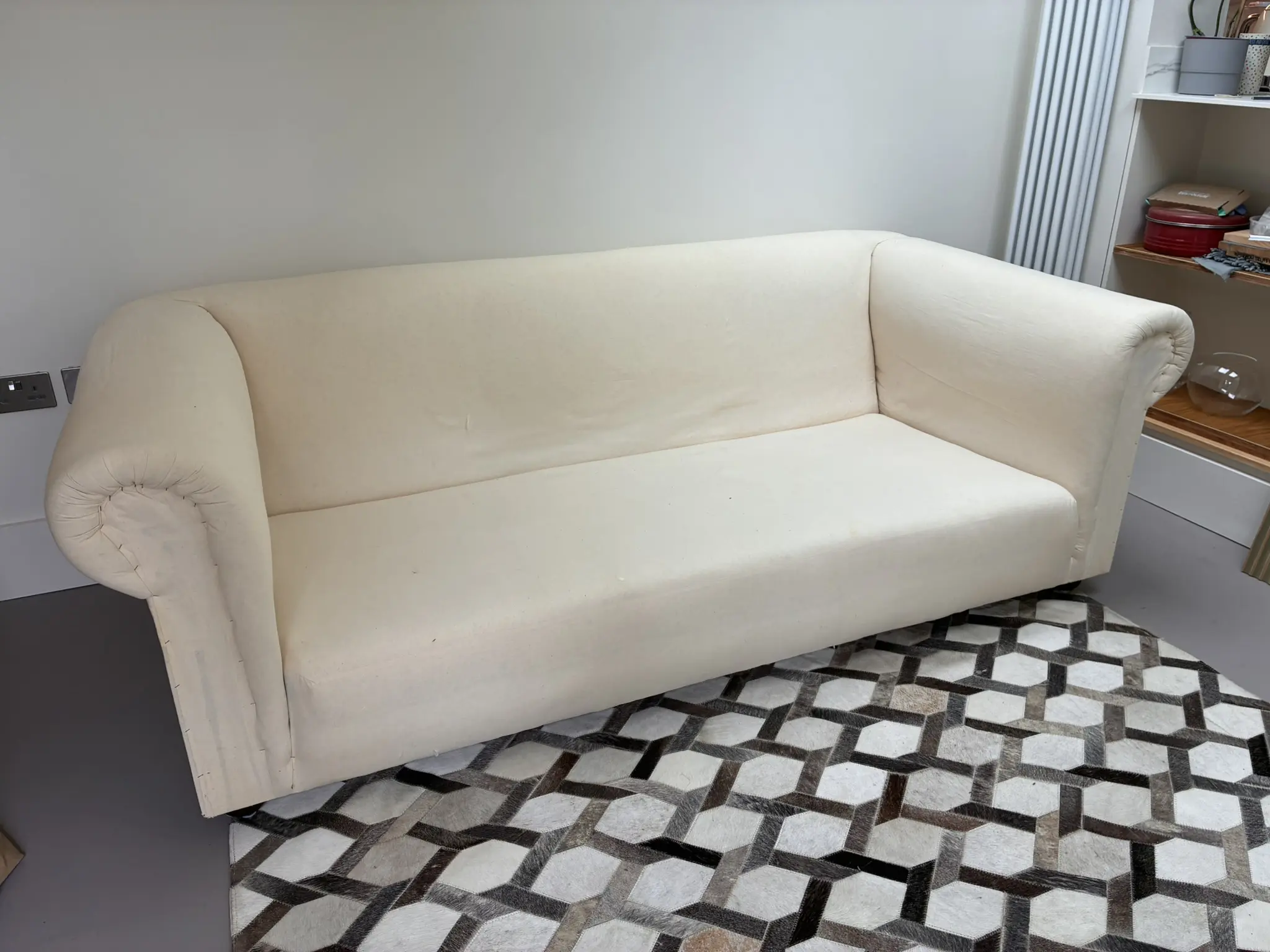 Vintage Solid Oak Frame Chesterfield Style Sofa