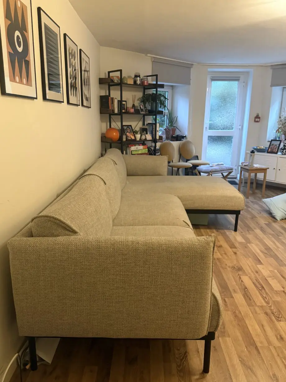 IKEA ÄPPLARYD 3-seat sofa with chaise longue, Lejde light grey
