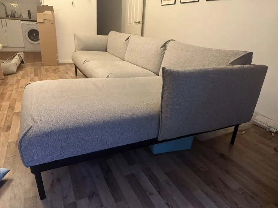 IKEA ÄPPLARYD 3-seat sofa with chaise longue, Lejde light grey