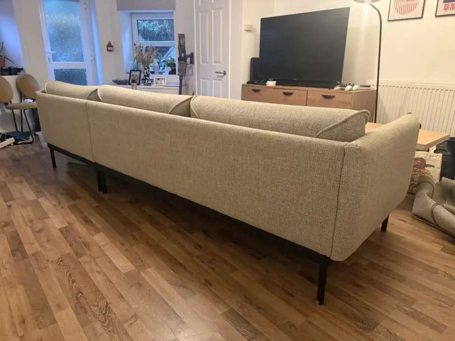 IKEA ÄPPLARYD 3-seat sofa with chaise longue, Lejde light grey