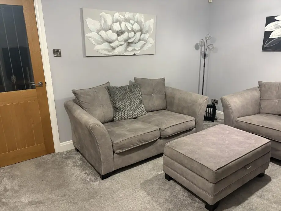 Furniture Village 2-2 seater sofas and storage footstool