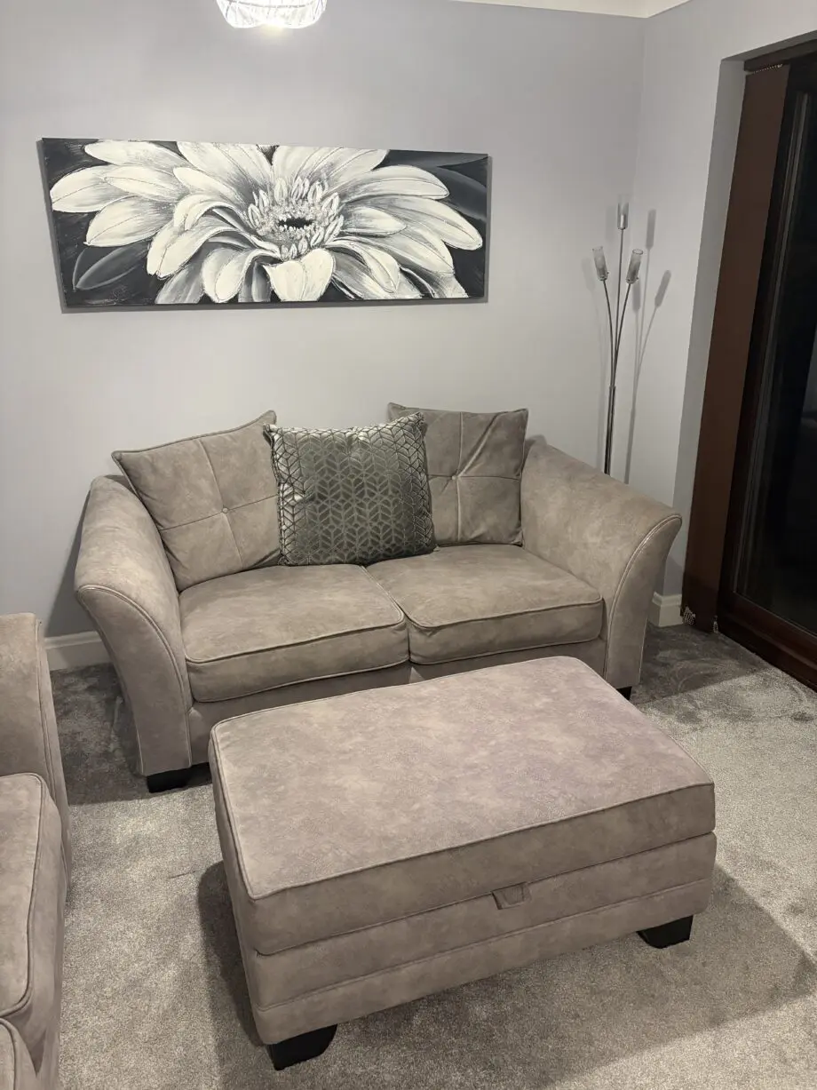 Furniture Village 2-2 seater sofas and storage footstool