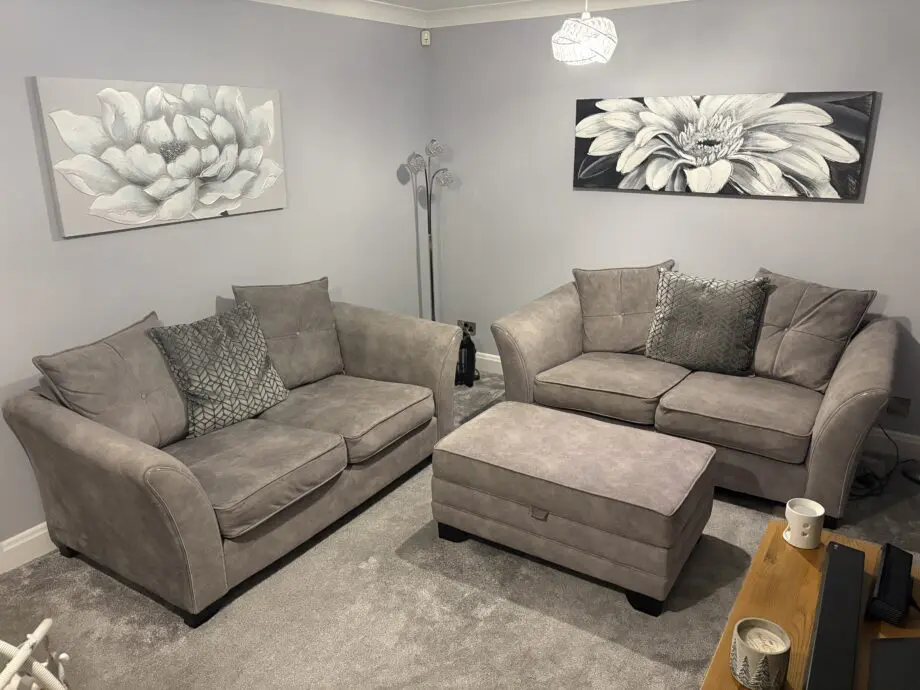 Furniture Village 2-2 seater sofas and storage footstool