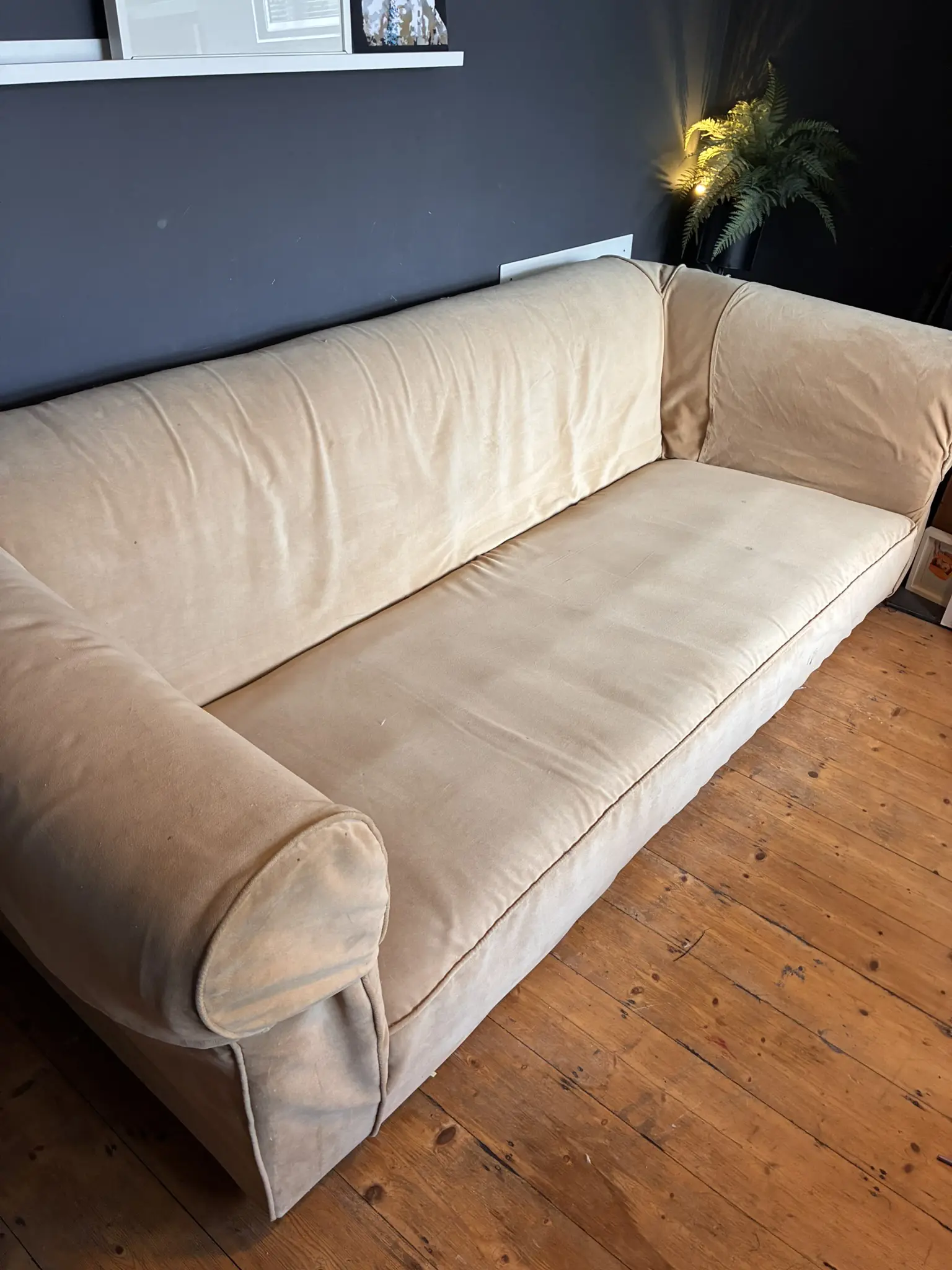 Vintage Solid Oak Frame Chesterfield Style Sofa