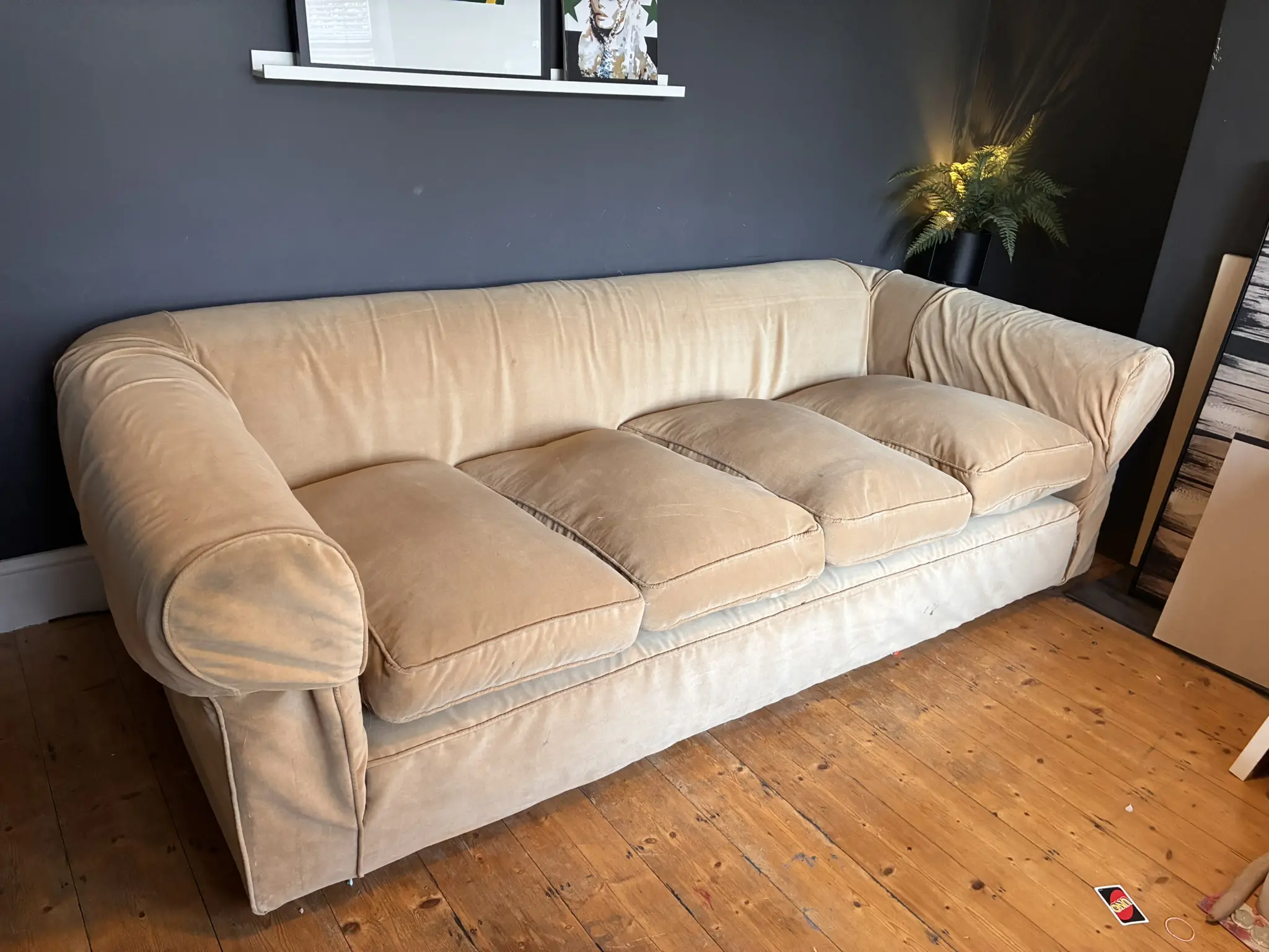 Vintage Solid Oak Frame Chesterfield Style Sofa