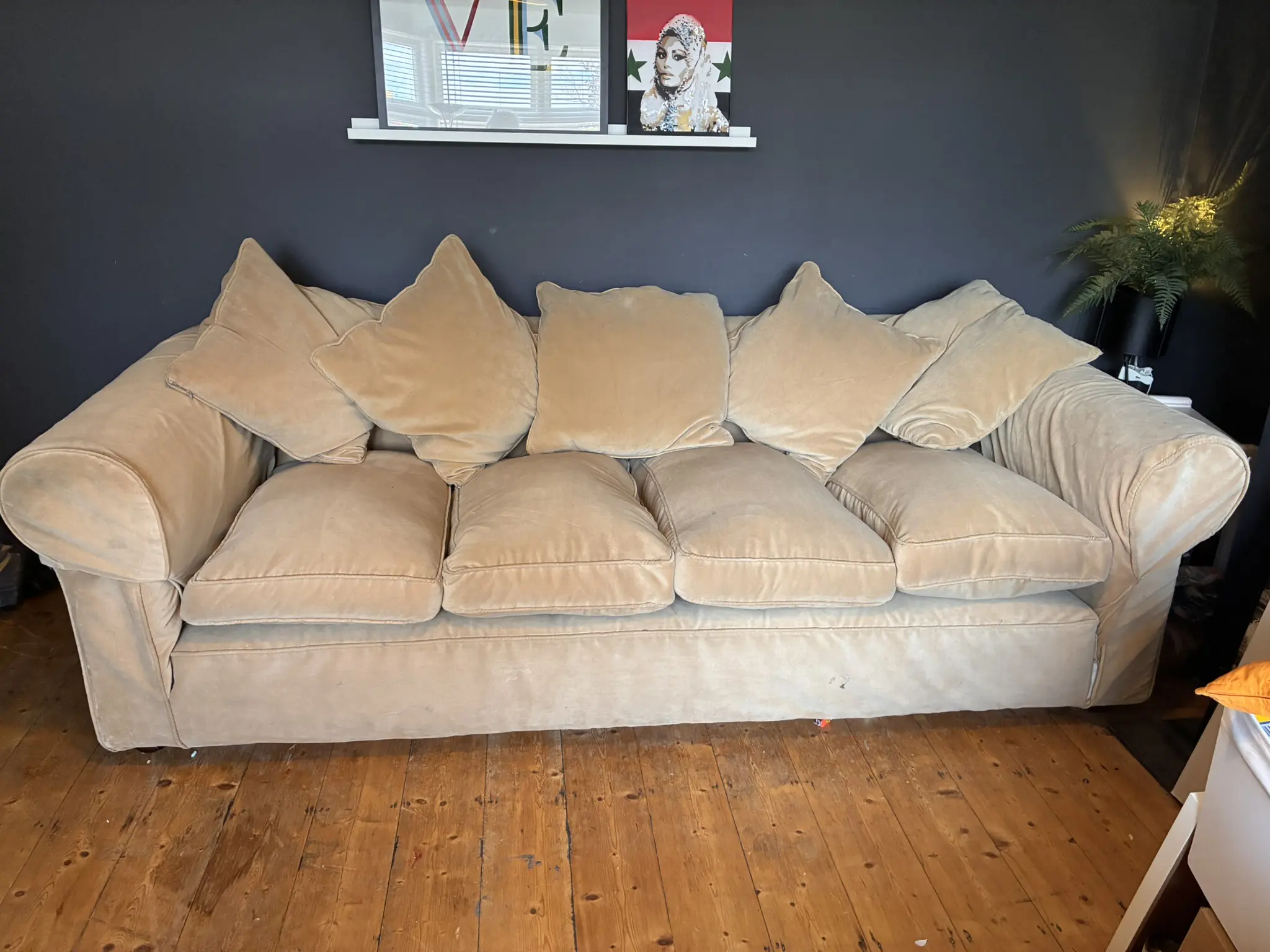 Vintage Solid Oak Frame Chesterfield Style Sofa