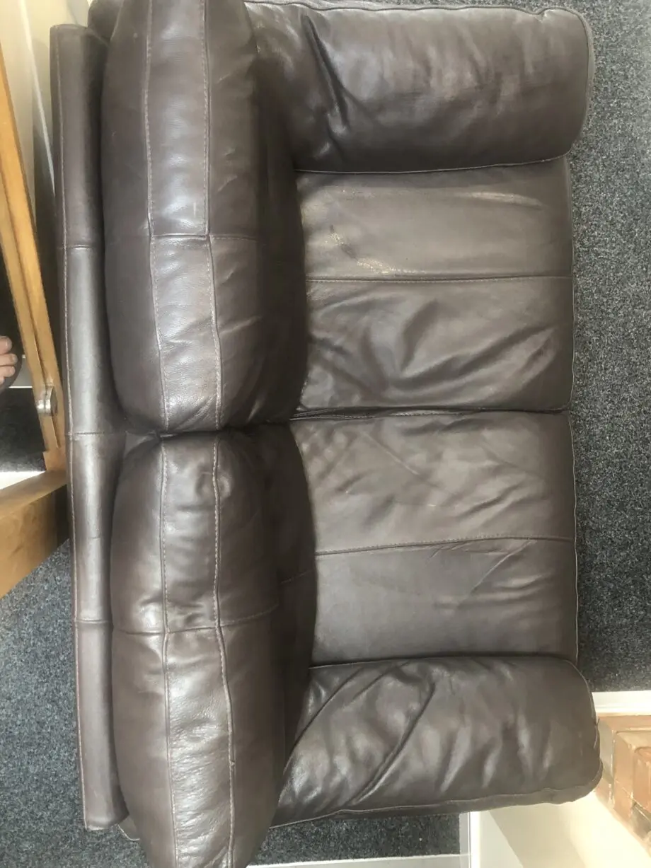 DFS Leather Mocha 2 Seater Sofa with wooden feet