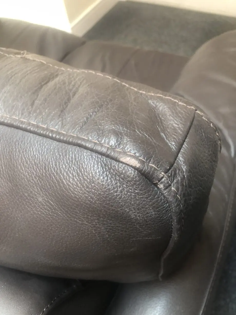 DFS Leather Mocha 2 Seater Sofa with wooden feet