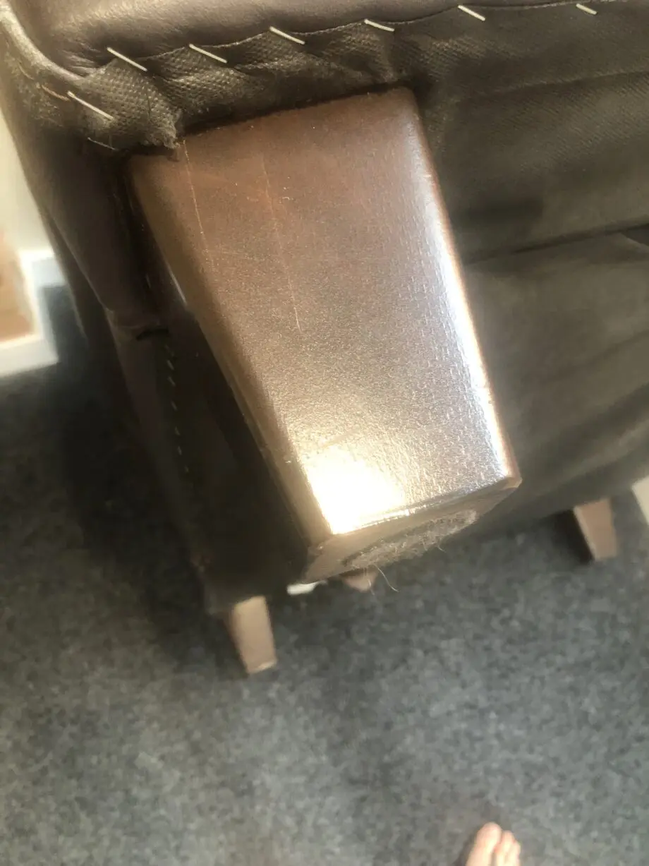 DFS Leather Mocha 2 Seater Sofa with wooden feet