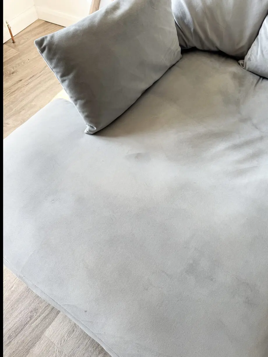 DFS Velvet Grey Right-Hand L Shaped Sofa Couch
