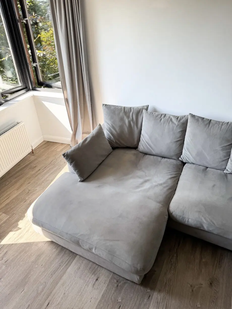DFS Velvet Grey Right-Hand L Shaped Sofa Couch