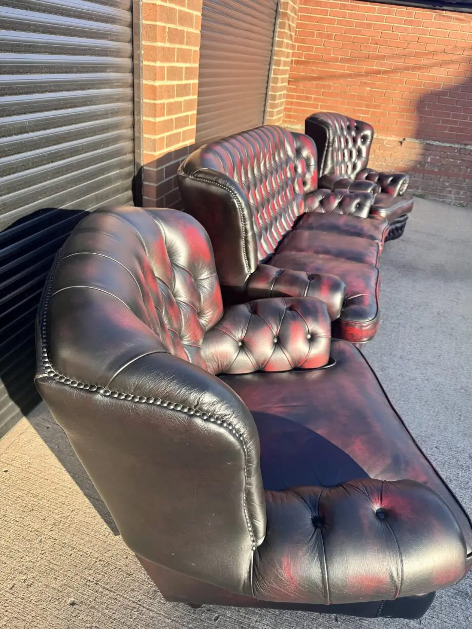 Leather chesterfield sofa set - Oxblood red
