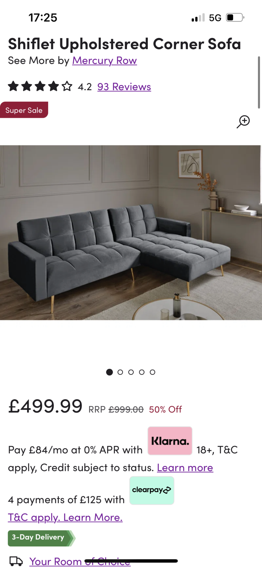 Upholstered Grey Velvet Corner Sofa Bed