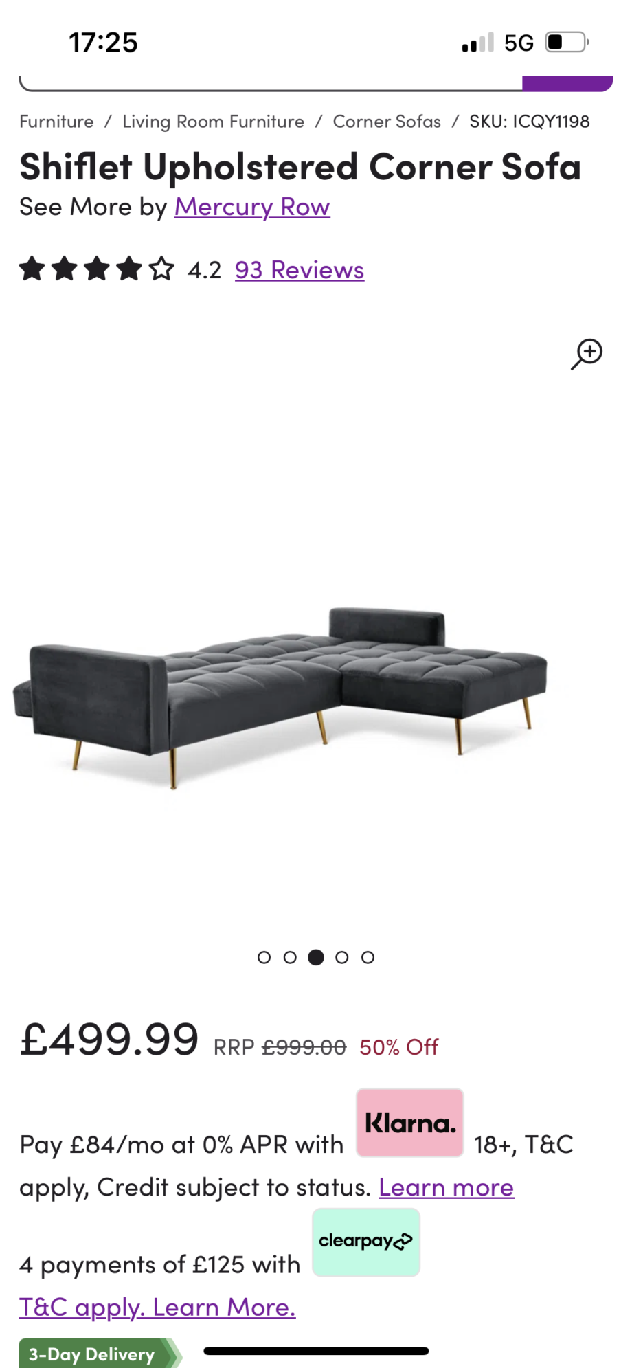 Upholstered Grey Velvet Corner Sofa Bed