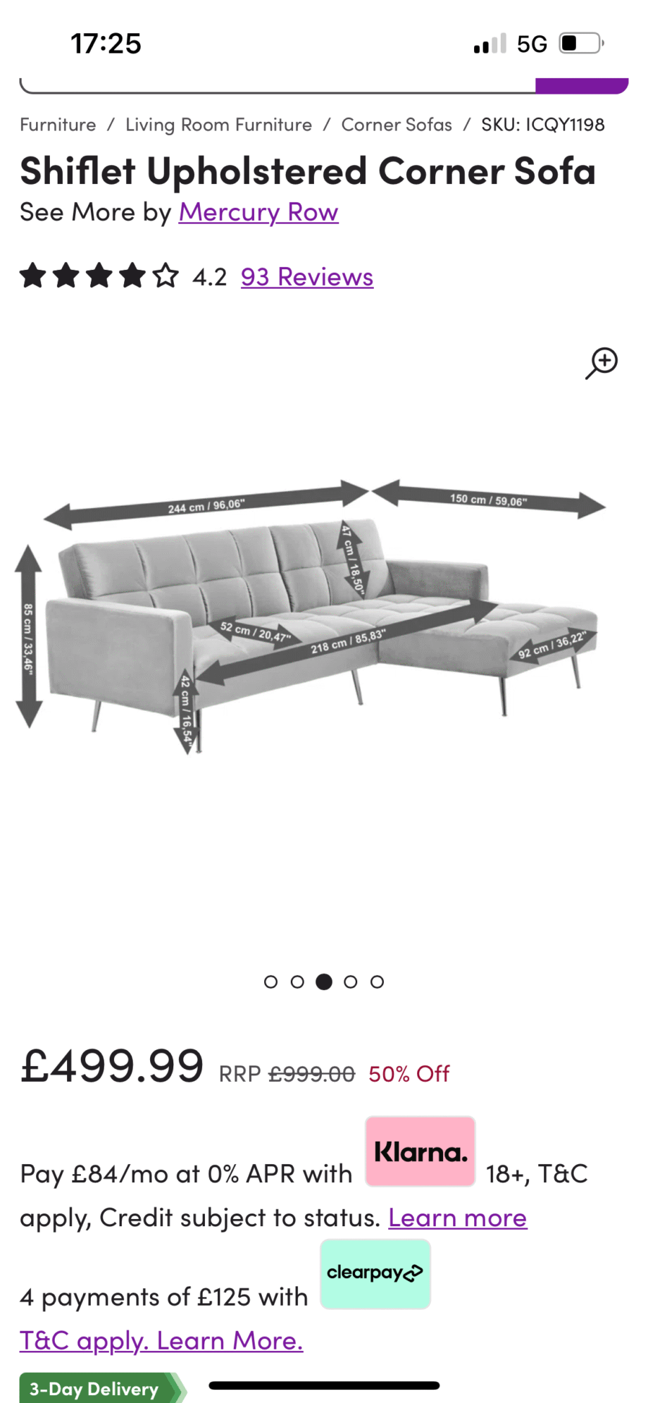 Upholstered Grey Velvet Corner Sofa Bed