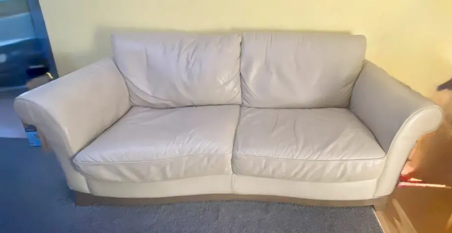 Quality leather and solid wood 3 seater cream sofa