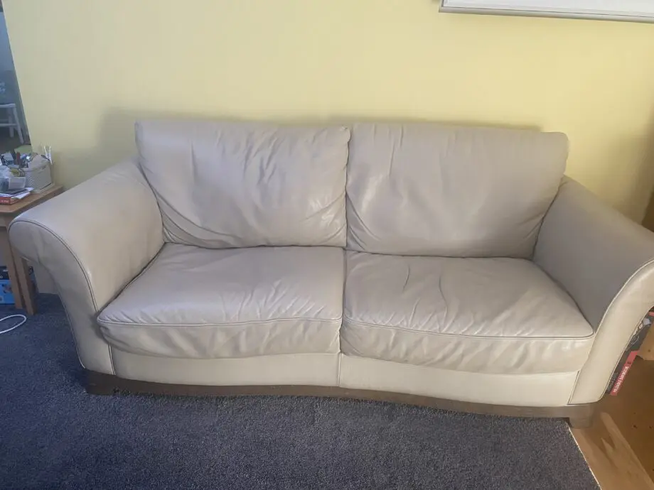 Quality leather and solid wood 3 seater cream sofa