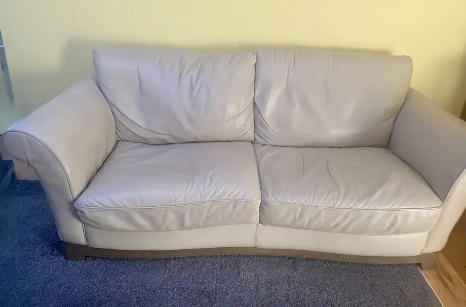 Quality leather and solid wood 3 seater cream sofa