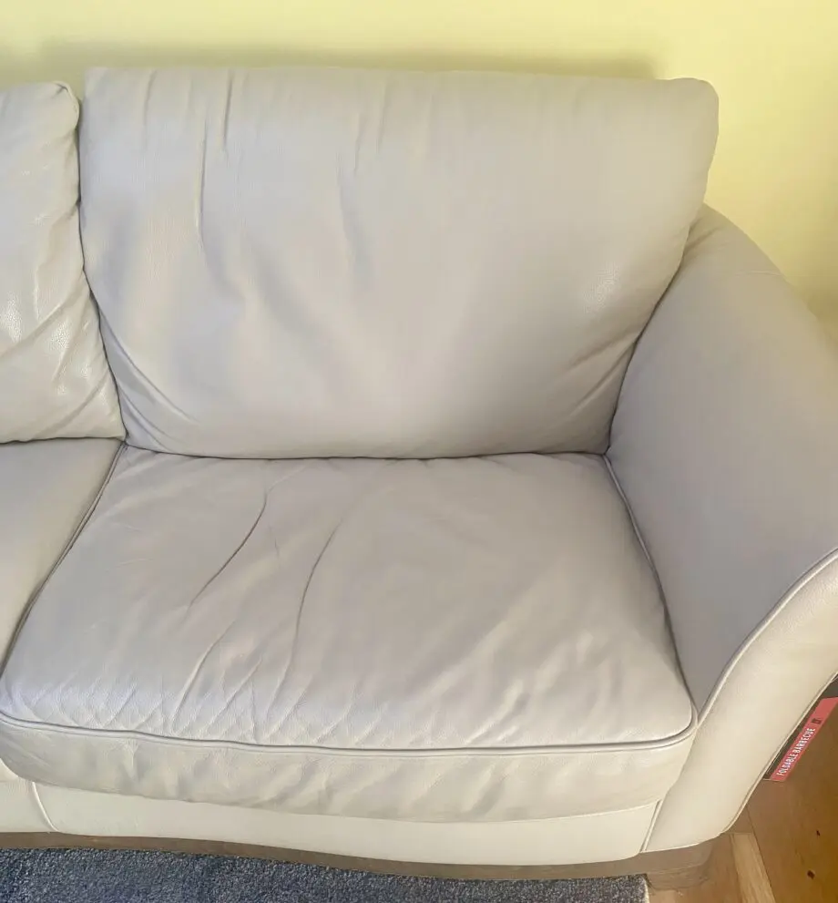 Quality leather and solid wood 3 seater cream sofa