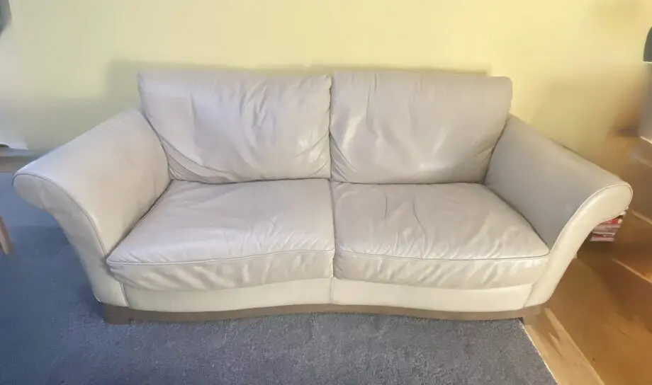 Quality leather and solid wood 3 seater cream sofa