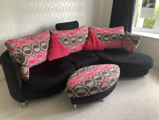 FAMA three seat sofa with chaise, Moon recliner/rocker and footstool