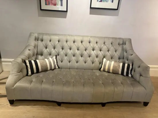 Andrew Martin silver/Grey 3 seater sofa with deep set buttons