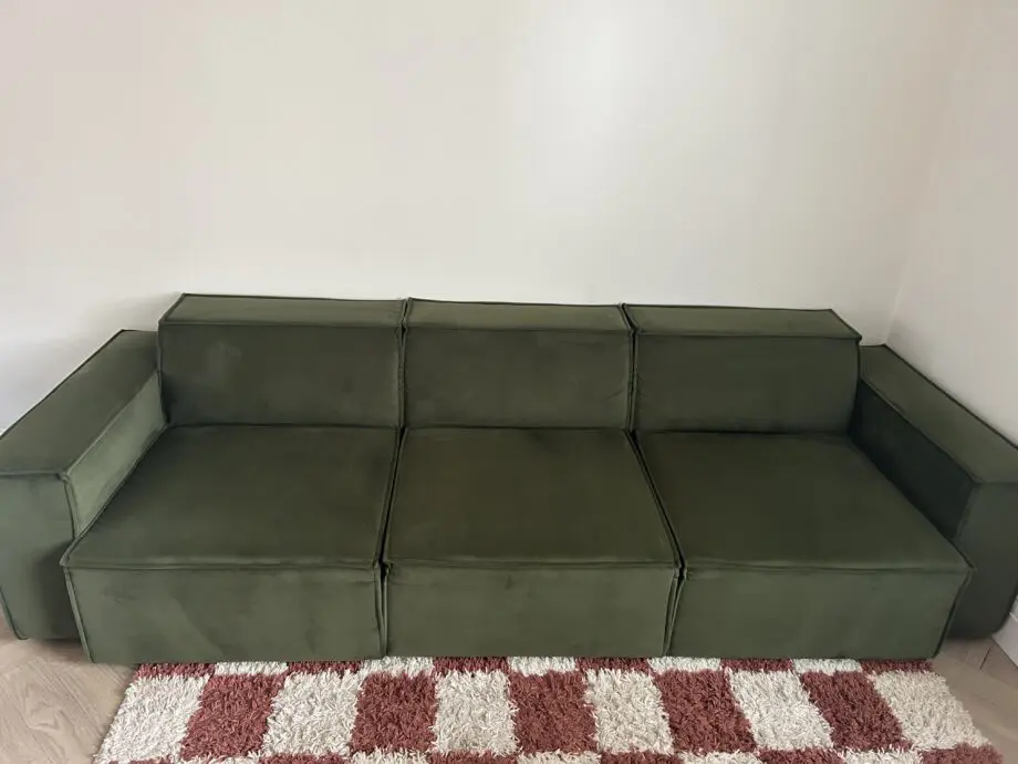 3 Seater Modular Sofa & Footstool - Olive Green Velvet