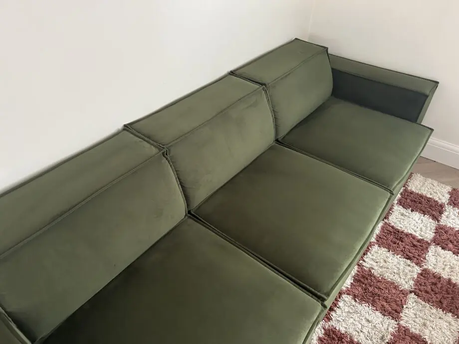 3 Seater Modular Sofa & Footstool - Olive Green Velvet