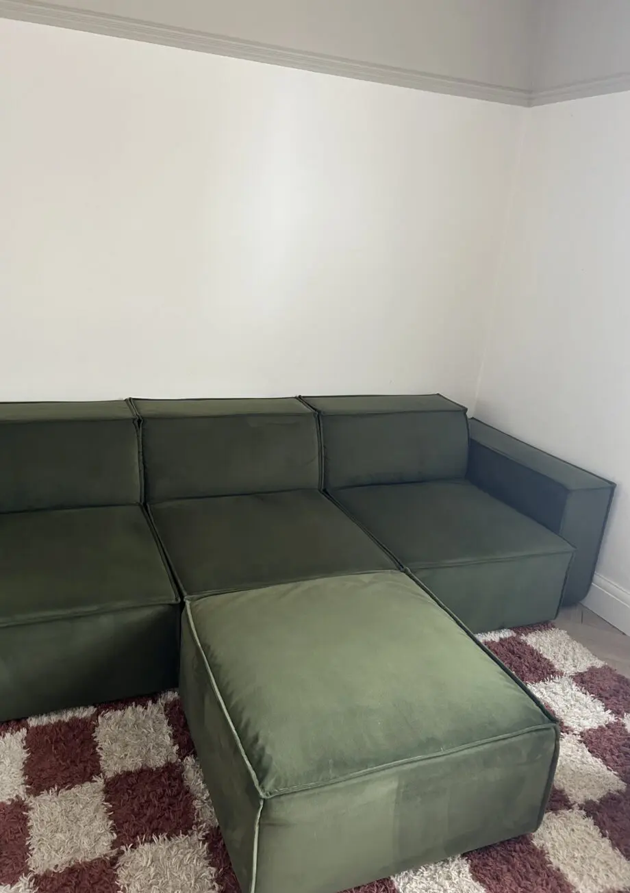 3 Seater Modular Sofa & Footstool - Olive Green Velvet